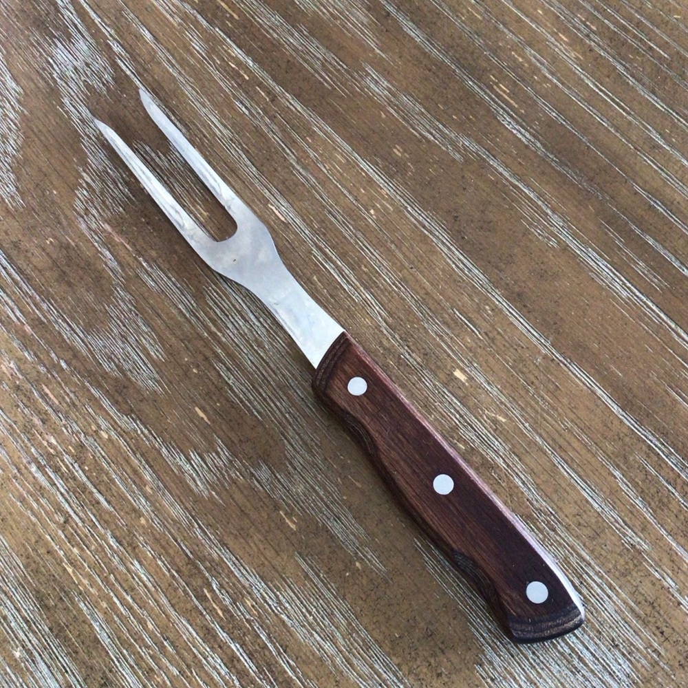 Vintage Hanford Forge Carving Fork Wood Handle Japan 10.5”